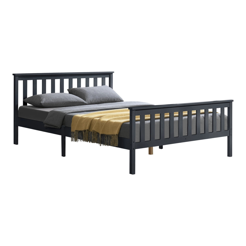 Struttura Letto Matrimoniale Breda 160 x 200 cm Letto in Legno di Pino con Testiera e Pediera - Grigio Scuro [en.casa]