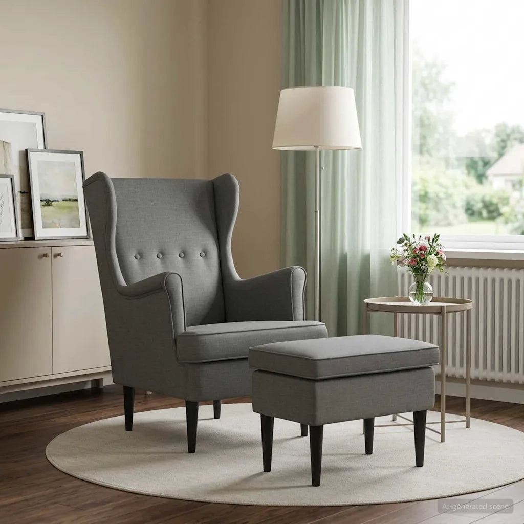 Poltrona con Ottomano 2 pz Grigio Scuro Tessuto 3418832