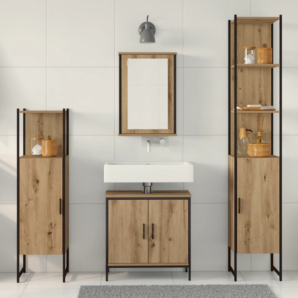 Set di mobili da bagno a 4 pezzi in legno ingegnerizzato rovere artisan