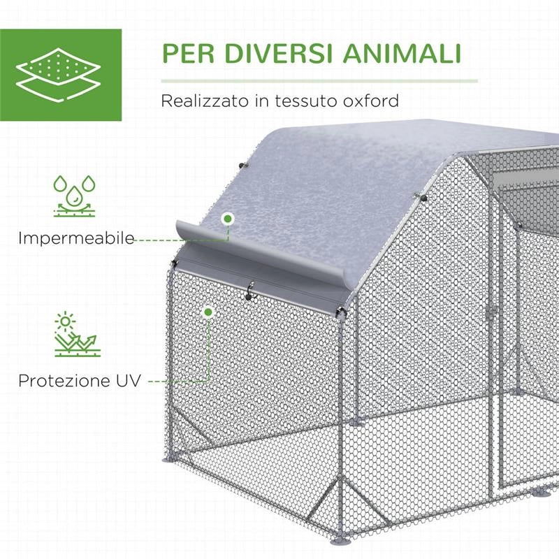 RECINTO PER GALLINE E TELO DI COPERTURA PER 4-6 POLLI IN ACCIAIO 280X190X195CM