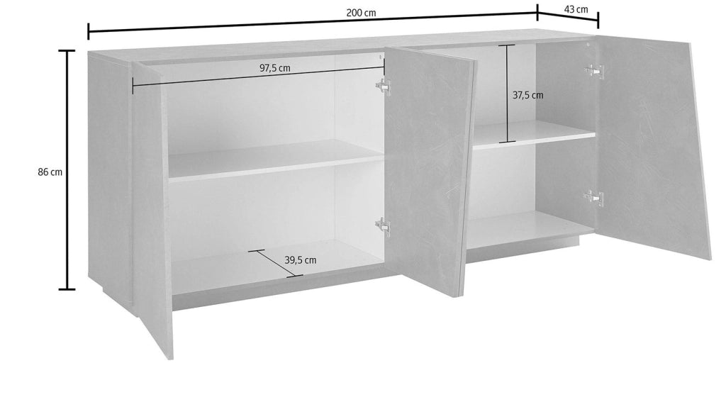Credenza 4 Ante Battenti 200x43x86 cm Vega Ardesia