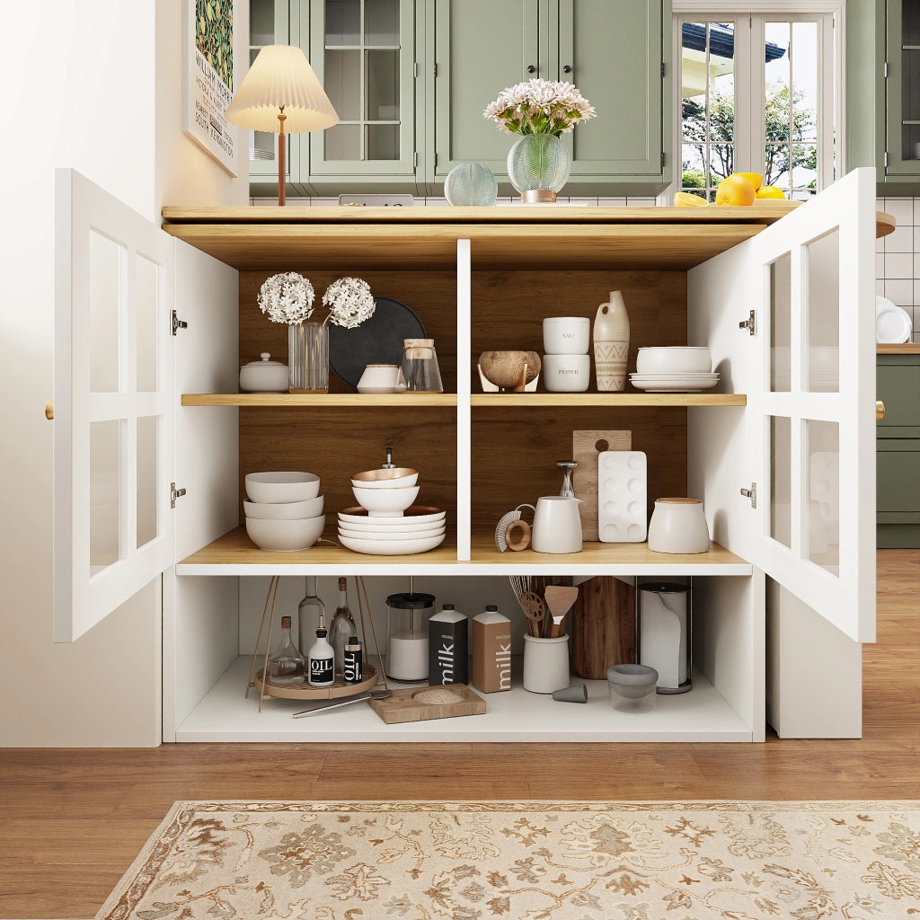Mobile Bar con 2 Ante in Vetro; 5 Ripiani; Estensibile e Girevole a 360°; per Cucina Soggiorno; MDF; 138-204 x 39 x 102;5 cm; Bianco