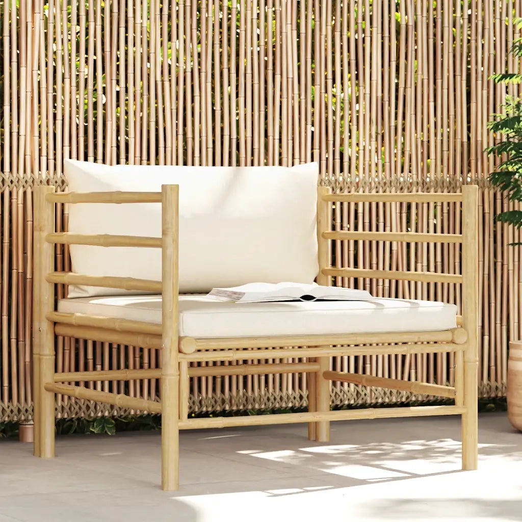 Divano da Giardino con Cuscini Bianco Crema in BambÃ¹