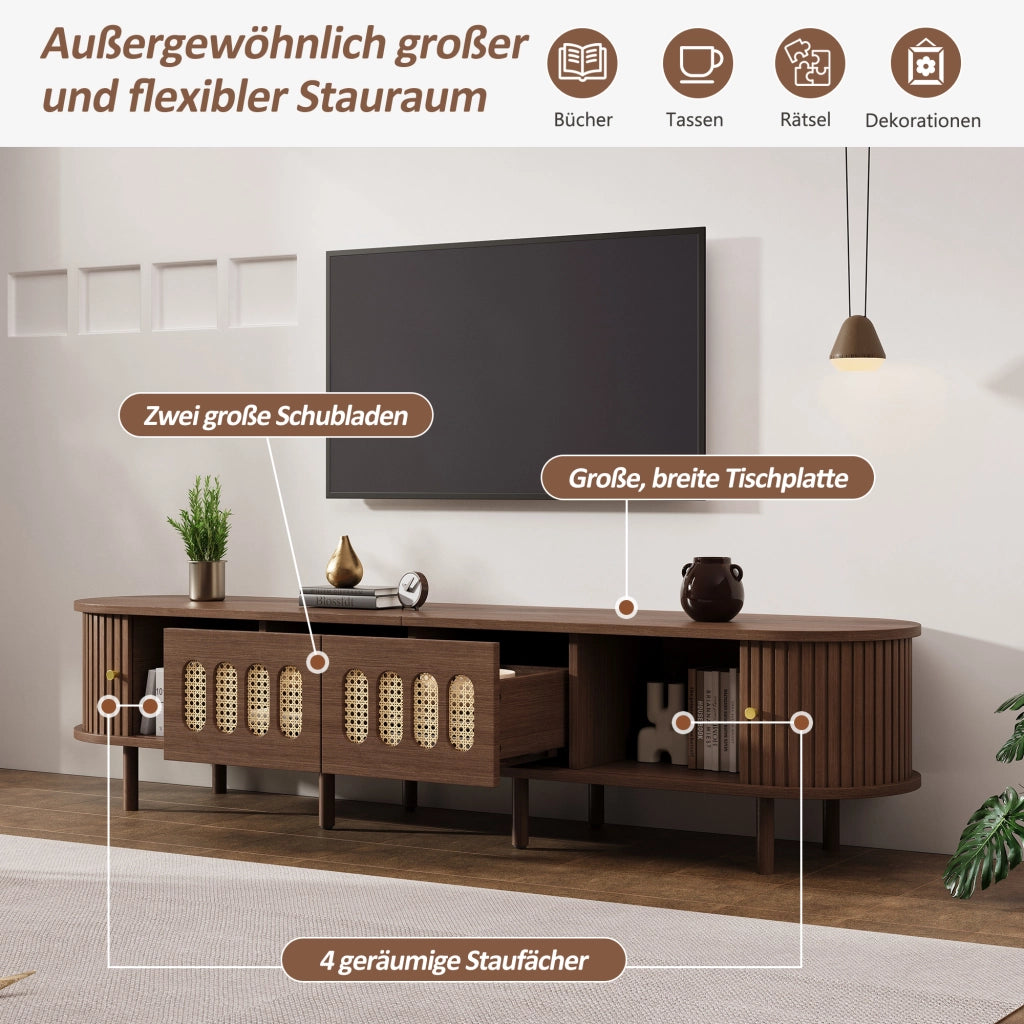 MOBILE TV 180 x 40 x 40 cm in MDF color noce con 2 cassetti e 2 ante a serranda