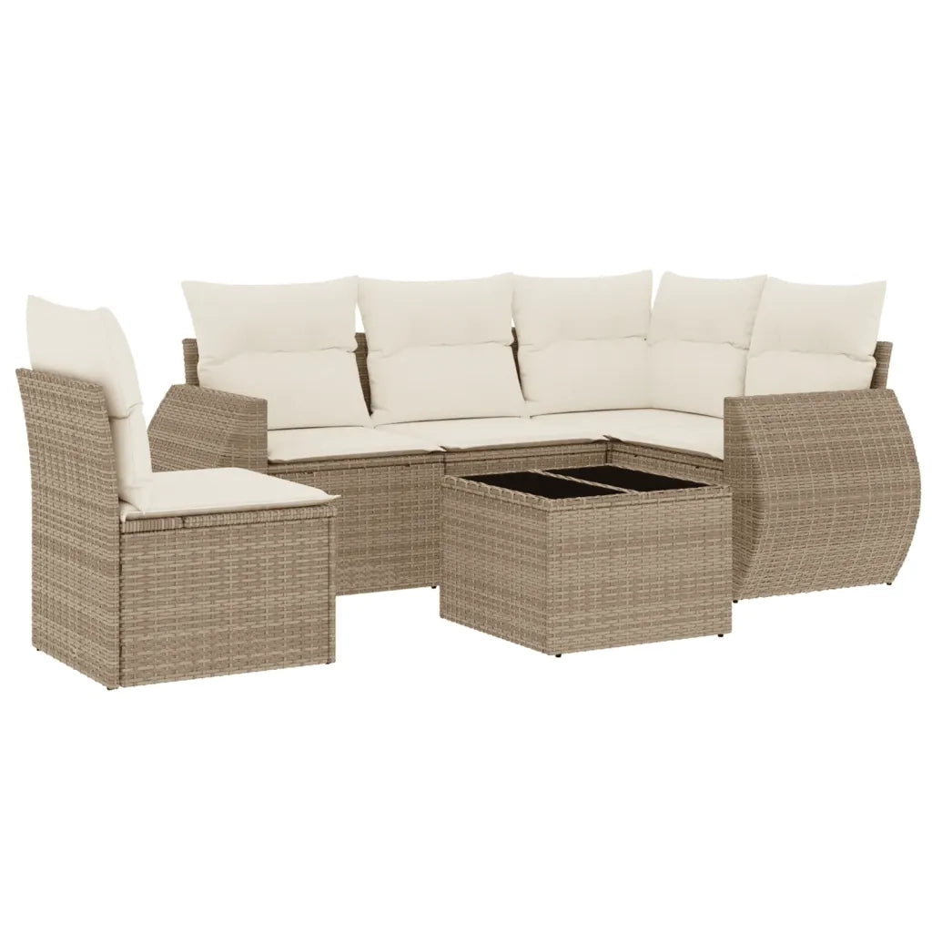 Set Divano da Giardino 6 pz con Cuscini Beige in Polyrattan