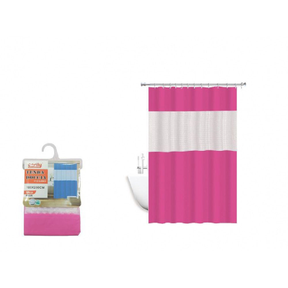 Trade Shop - Tenda Doccia Vasca Impermeabile Antimuffa Rosa/fuxia Giuntura 180x200cm 3d 52133 -