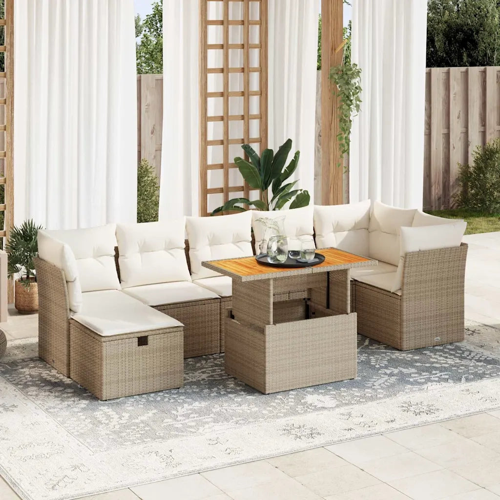 Set Divano da Giardino 8 pz con Cuscini Beige Polyrattan Acacia 3327982
