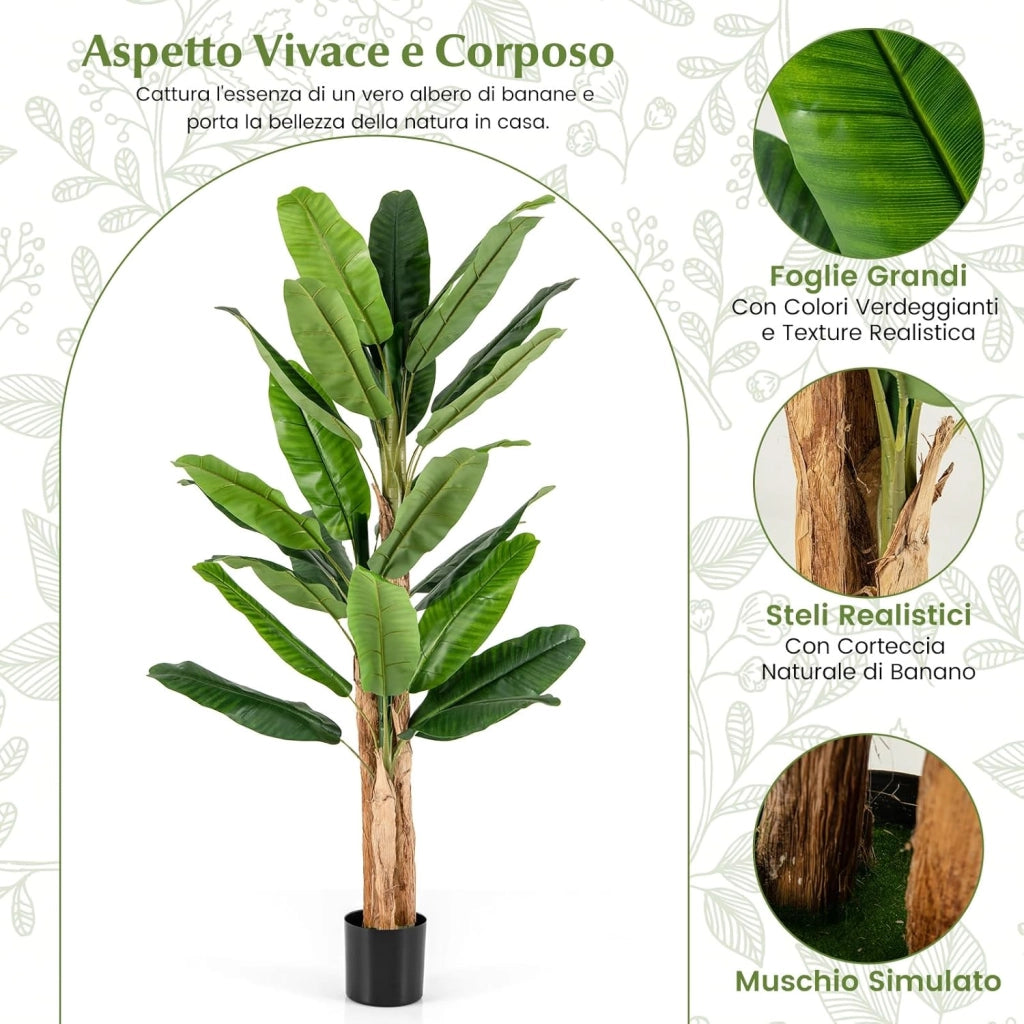 Pianta Finta da Interno ed Esterno 160/165/195 cm, Banano Artificiale Alto con Foglie e Tronchi, Pianta Artificiale Grande in Vaso per Salotto, Ingresso e Ufficio (195 cm)