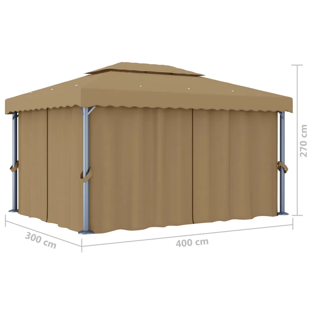 Gazebo con Tende 4x3 cm Grigio Talpa in Alluminio 3067050