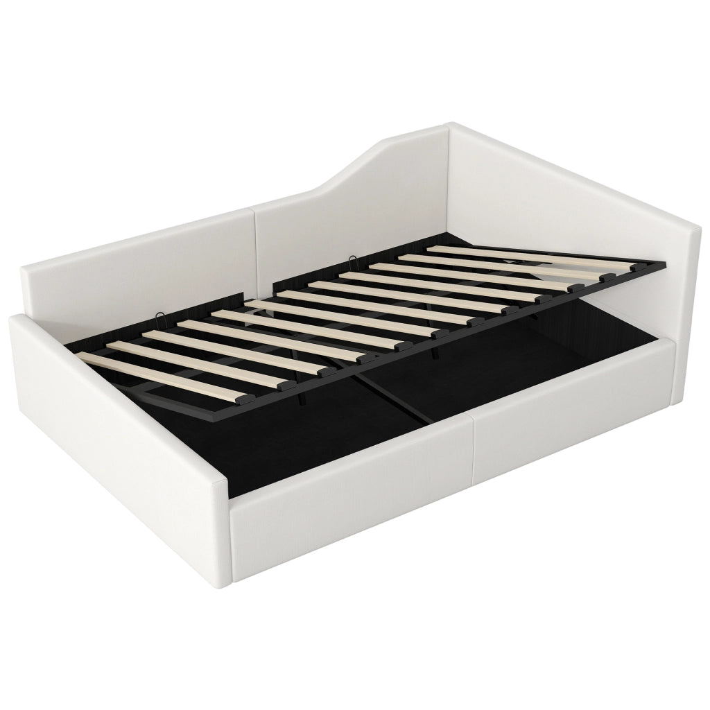 Letti contenitori 140x200 con contenitore; MDF e compensato; beige