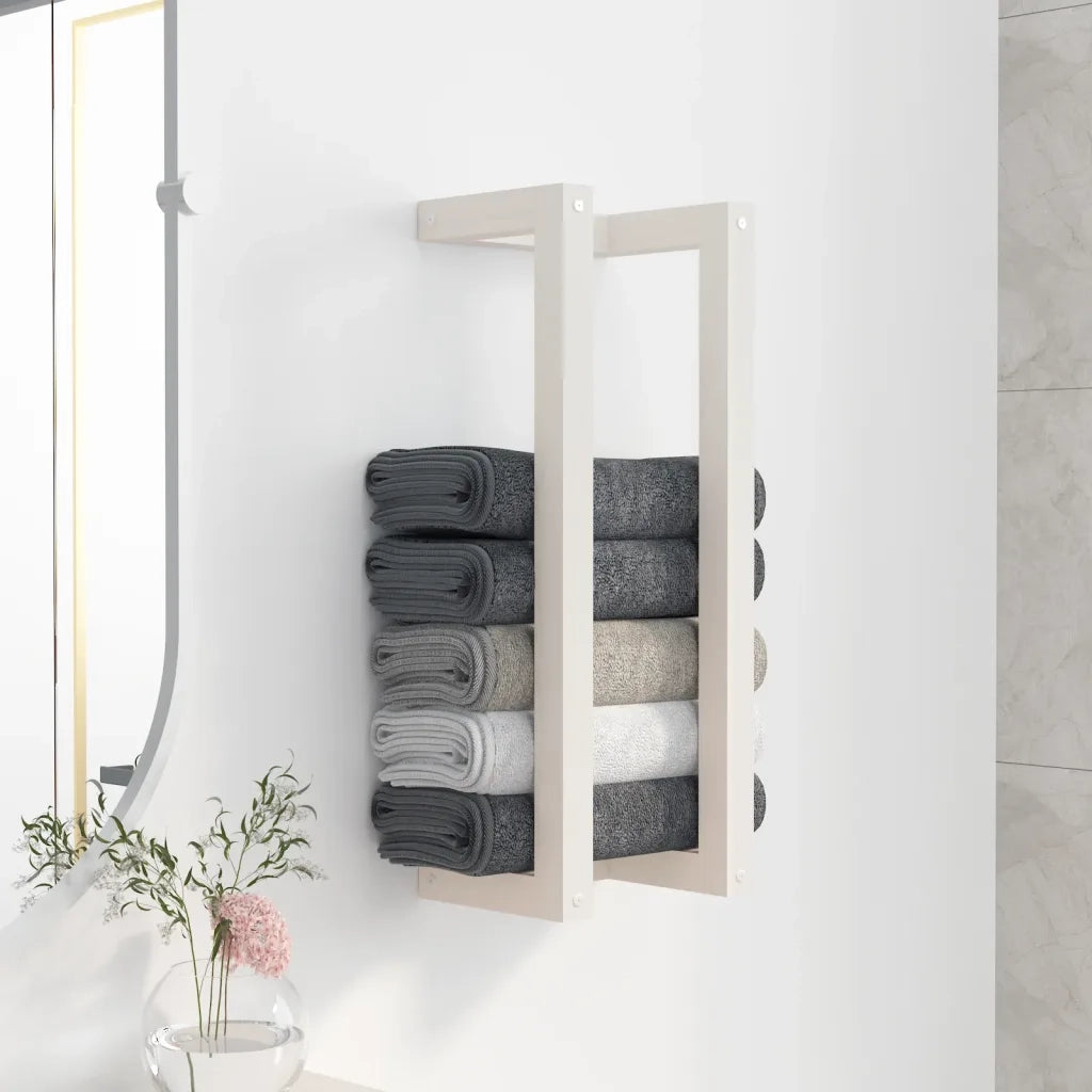 Portasciugamani Bianco 23x18x60 cm in Legno Massello di Pino 822393