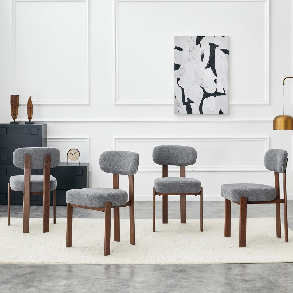 Set 4 Sedie da Pranzo Imbottite ¨C Xylo ¨C Tessuto Lino, Schienale Curvo, Stile Moderno