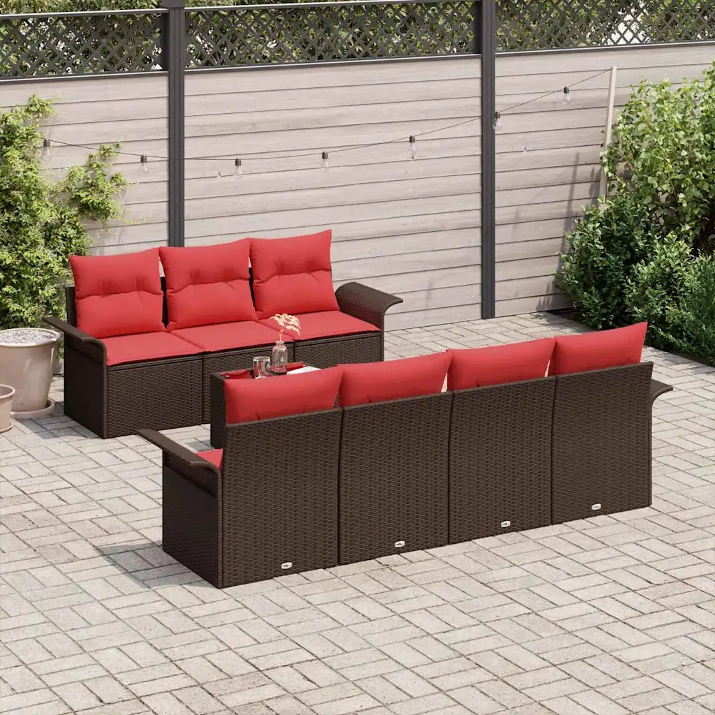 Set Divano da Giardino 8 pcs Beige e Rosso polyrattan 3353943