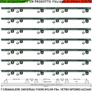 Cremagliera Universale M4 Antiusura Sette Pezzi da 1 MT in Nylon Fibra Vetro Interno Acciaio Portata 6 Q.li Max 10 Q.li 6 Viti Autofilettanti Per Metro Ricambio Cancello Scorrevole Giunture a Incastro