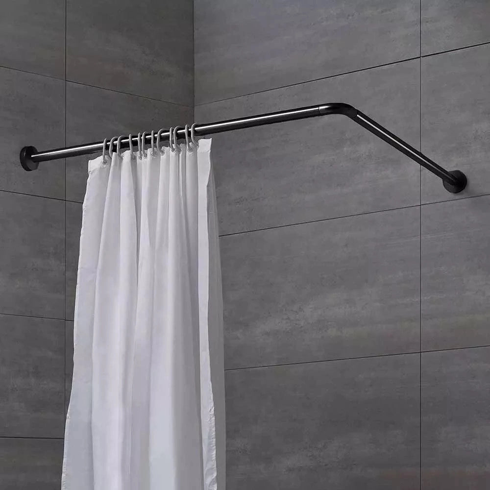 Trade Shop - Bastone Asta Tenda Doccia Barra A L 2 Lati Angolare Nera 80x80cm Universale 87235 -