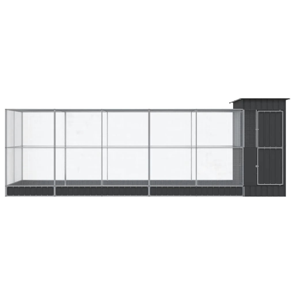 Voliera a gabbia con estensione in argento 623 x 203 x 216 cm acciaio argento 02_0045658
