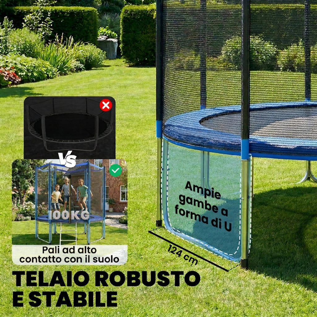 Trampolino Giardino con Rete di Protezione e Scala ¨C Zephmum ¨C 244 cm