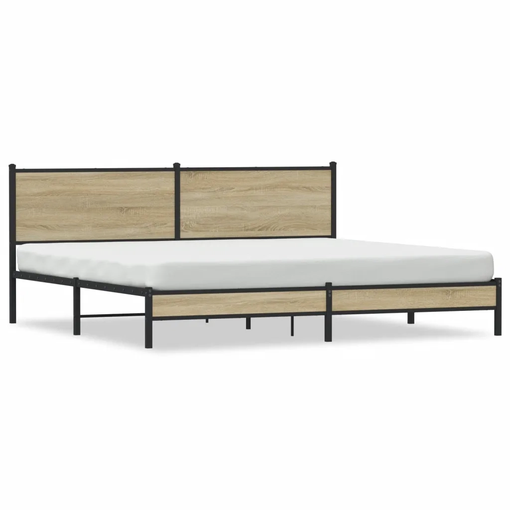 vidaXL Giroletto senza Materaso in Metallo Rovere Sonoma 193x203 cm
