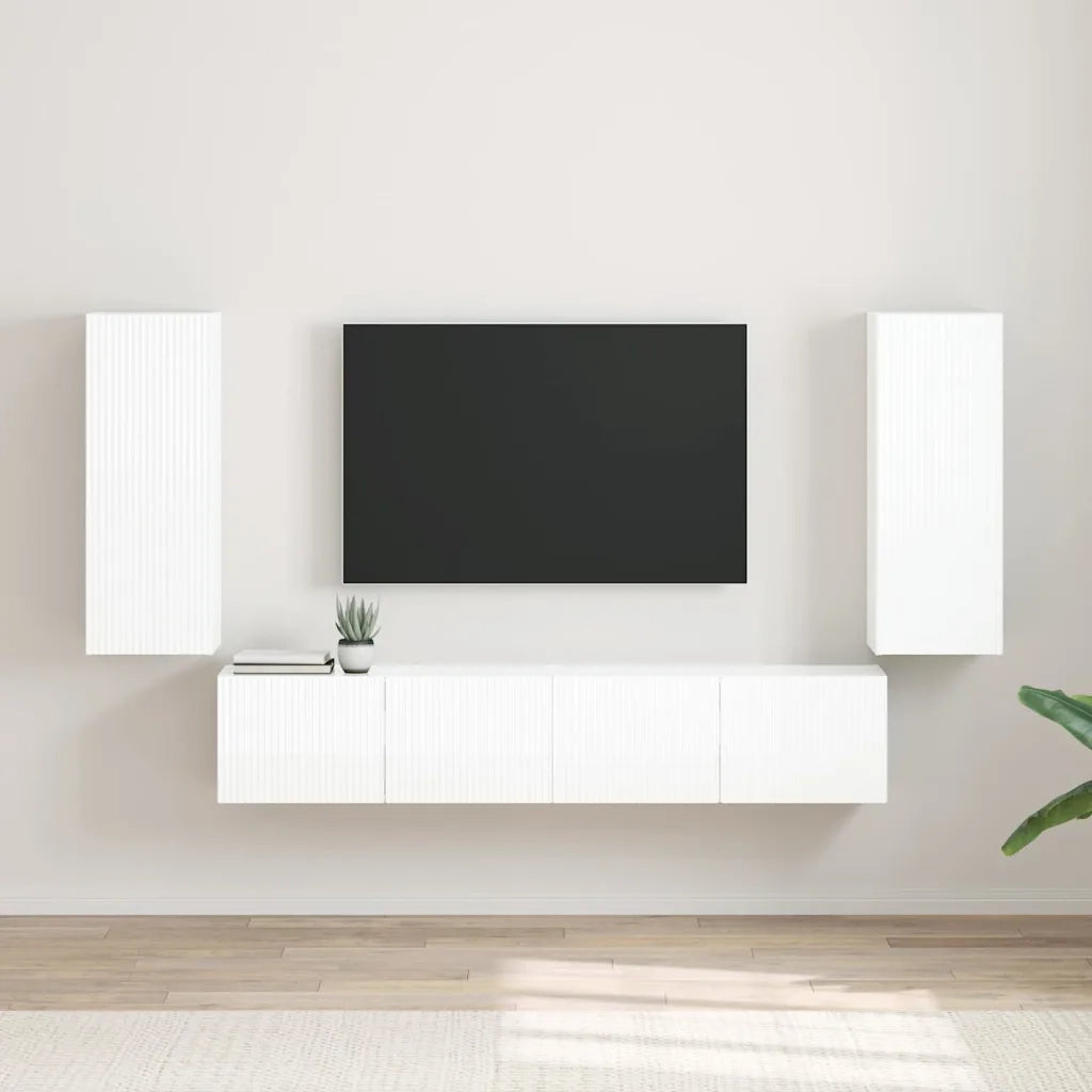 Mobile TV da parete 2 pz-Set di 2 Mobile TV a Muro-Credenza TV Bianco Lucido 30 x 31 x 80 cm