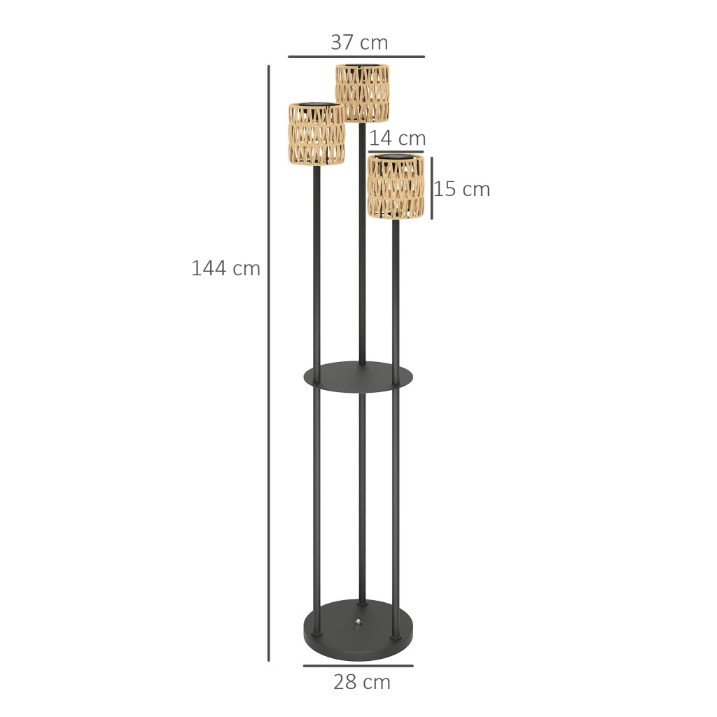 Lampada Solare da Esterno in stile Boho Ø37x144 cm con Ripiano Centrale in Rattan PE e Acciaio Nero e Giallo