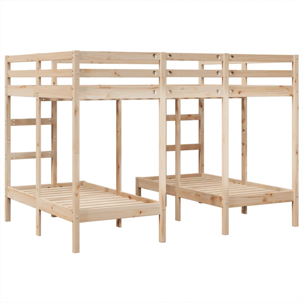 Letto da camera | Giroletto Castello Triplo 140x200/70x140cm Legno Massello Pino