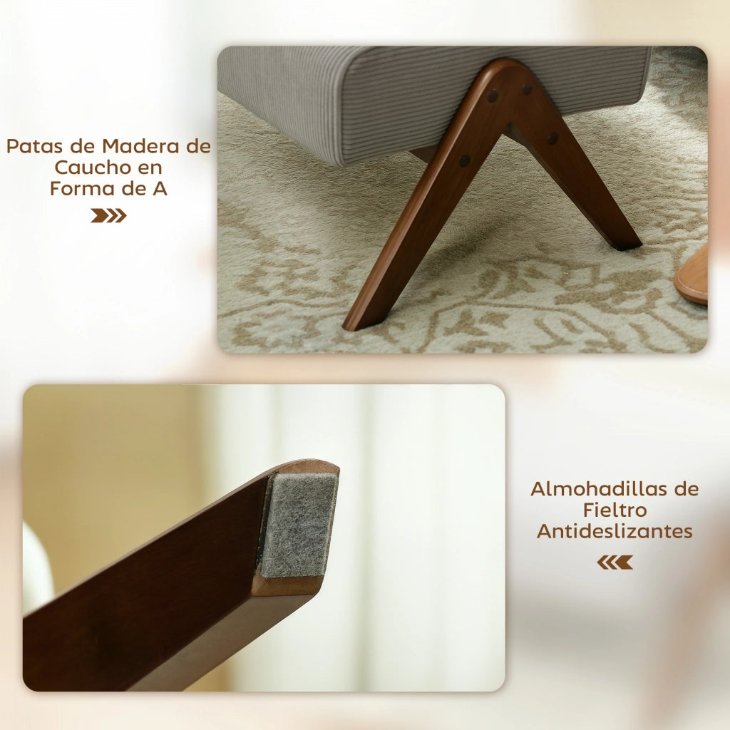 Poggiapiedi Imbottito ¨C Xylo ¨C Grigio Tessuto Legno 69x47x36 cm