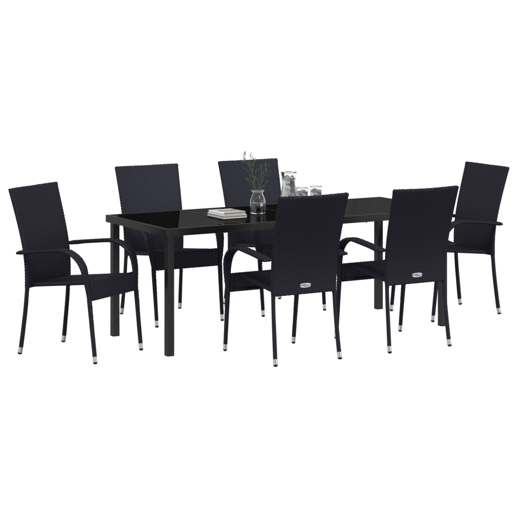 Set da Pranzo da Giardino da 7 Pezzi Rattan Poli Nero