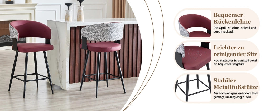 Sedia da pranzo imbottita in pu con schienale e braccioli, struttura in metallo nero, stile moderno rosso