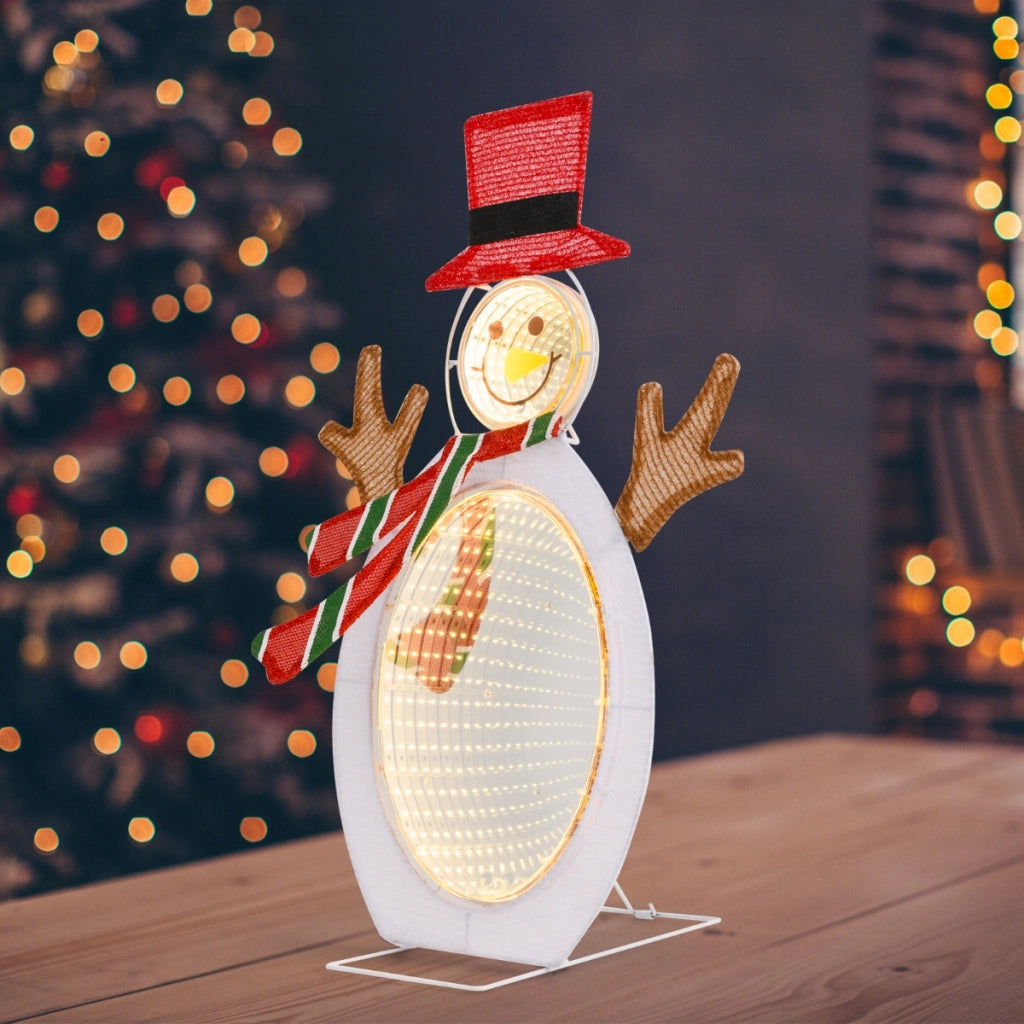 Decorazione natalizia 2D con 2 luci cilindro rosso e sciarpa, Pupazzo di neve illuminato per interni ed esteri