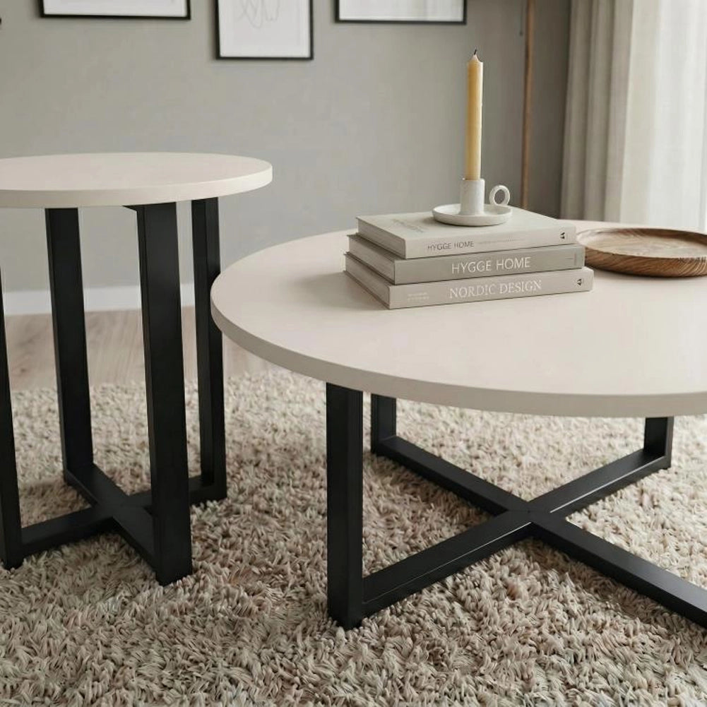 Set 2 Tavolini da Caffè per Soggiorno Sabbia Design Moderno Tavolo Salvaspazio