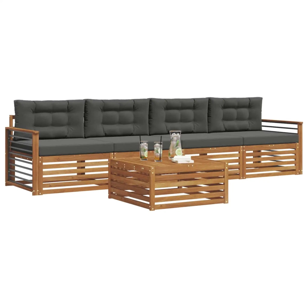 Set di divani da esterno con cuscino 5 pcs Naturale e Antracite 3372992
