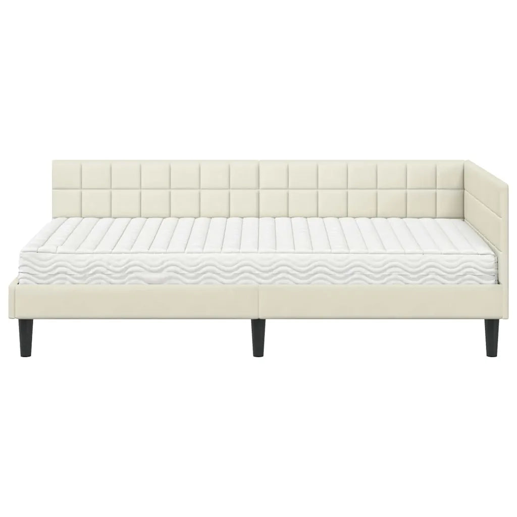 Struttura Letto Angolare con Materasso 2 pcs Crema Velluto
