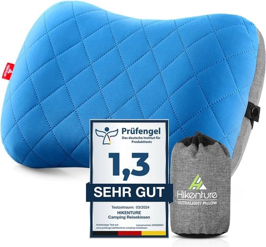 Cuscino da campeggio/trasportabile con copri cuscino rimovibile, cuscino ergonomico, cuscino cervicale comodo per viaggio/esterno, cuscino da viaggio gonfiabile (blu), dimensioni standard