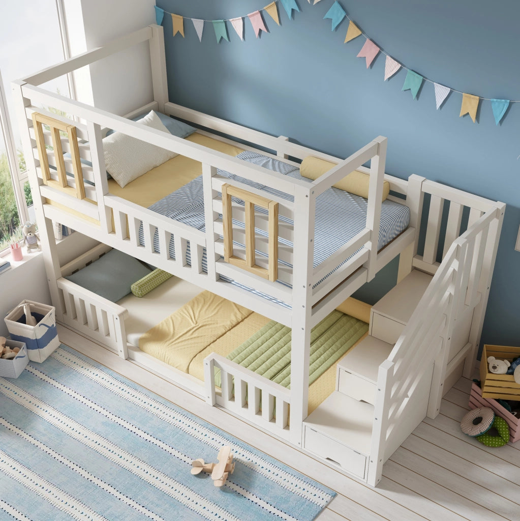 Letto a castello 90x200 cm con armadio a scala; bianco