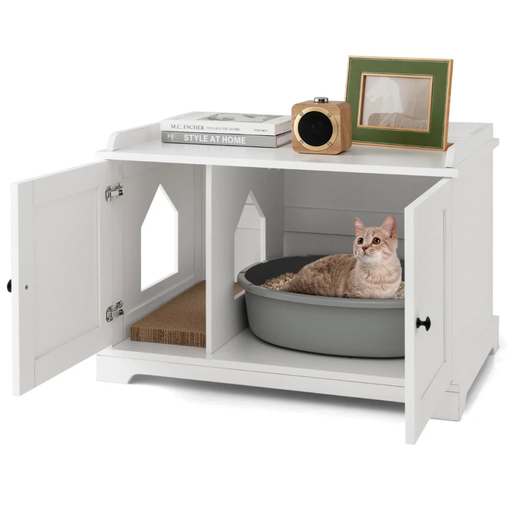 Lettiera per gatti 75 x 51 x 53 cm con tiragraffi e ingresso regolabile stile moderno MDF bianco 20_0012645