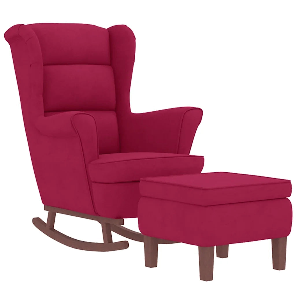 Sedia a dondolo con schienale alto in velluto rosso vino Legno