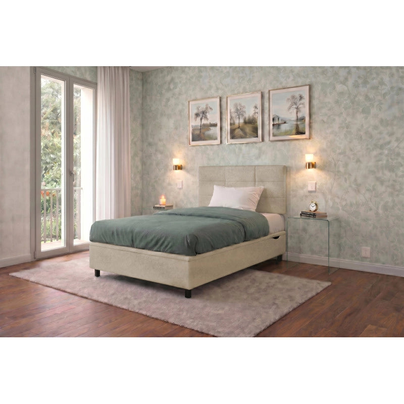 Letto imbottito Singolo 80x190 cm Square - Contenitore,Microfibra,Sabbia