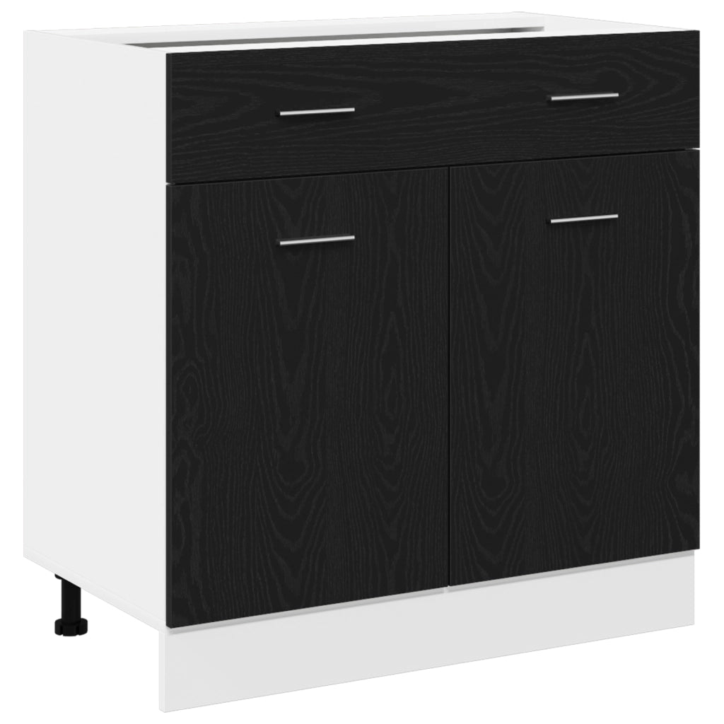Armadio  con cassetto in rovere nero, 80x46x81,5 cm, realizzato in legno ingegnerizzato