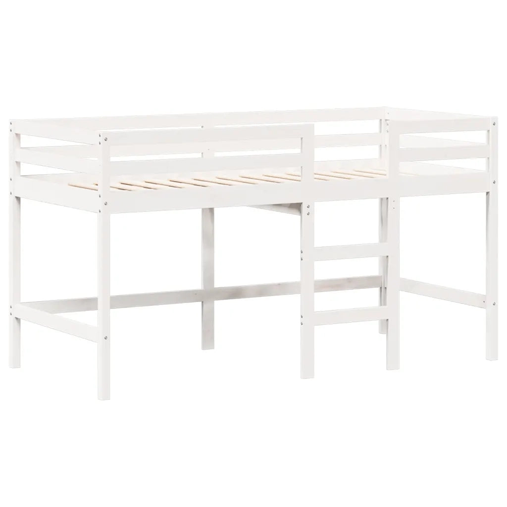Letto Soppalco con Scala e Tetto Bianco 90x190 cm Massello Pino