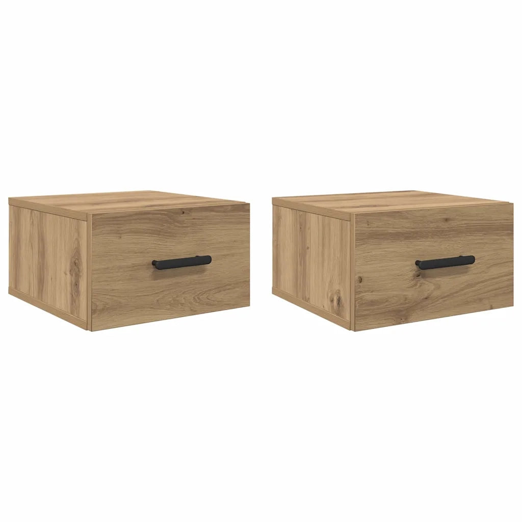 Set di 2 Comodini | Armadio da Notte | Mobiletto da notte Rovere artigianale 35 x 35 x 20 cm