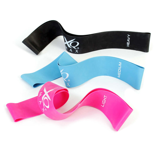 LUXTRI Set di fasce fitness con 3 livelli di resistenza light, medium e heavy Bande elastiche in 100% lattice, rosa, blu, nero