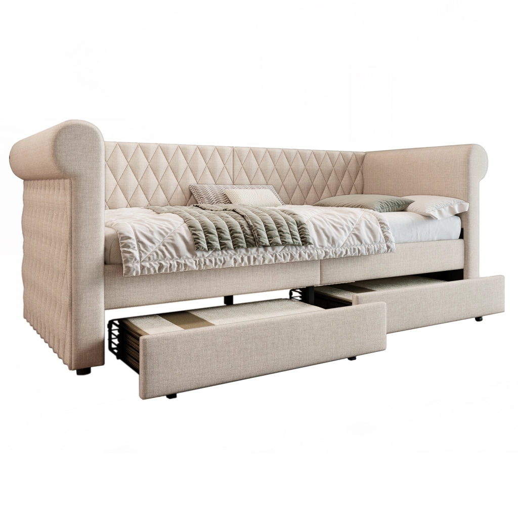 Divano letto vintage 90x200 cm con 2 cassetti e struttura resistente