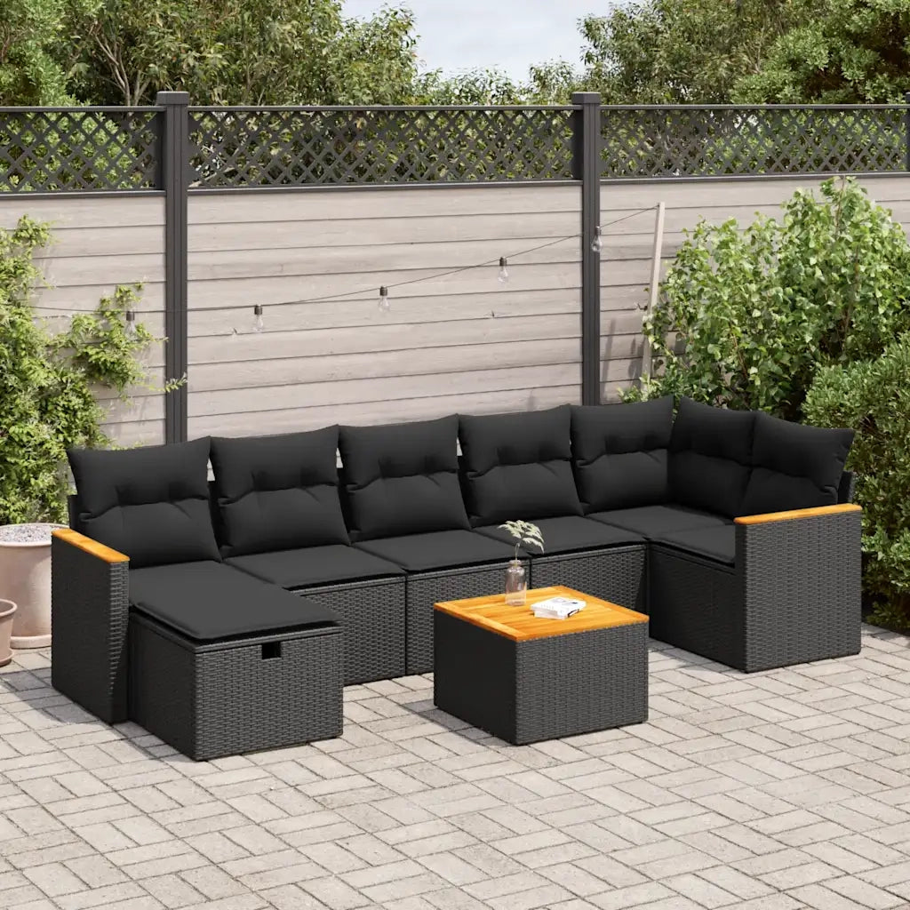 Set Divani da Giardino con Cuscini 8 pz Nero in Polyrattan