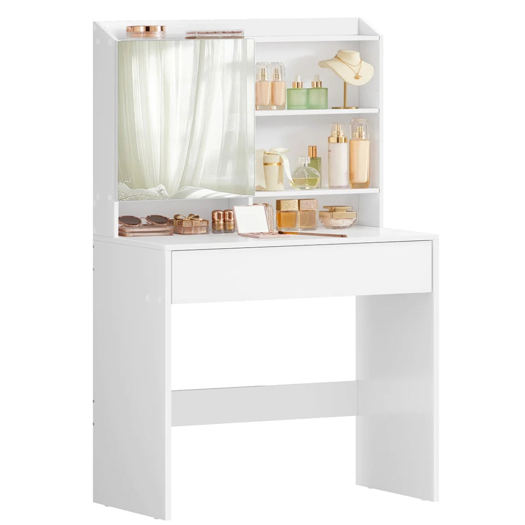 Tavolo da toeletta con specchio mobiletto portaoggetti e cassetto ripiani regolabili angolo beauty in stile moderno 70 x 40 x 136 cm bianco 12_0005179