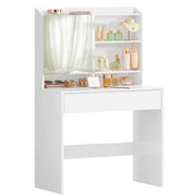 Tavolo da toeletta con specchio mobiletto portaoggetti e cassetto ripiani regolabili angolo beauty in stile moderno 70 x 40 x 136 cm bianco 12_0005179