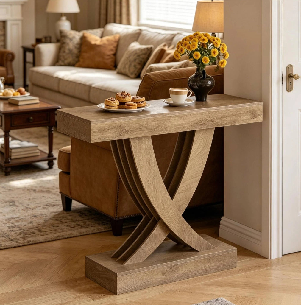 Tavolo consolle marrone in MDF con base a X, 110 cm