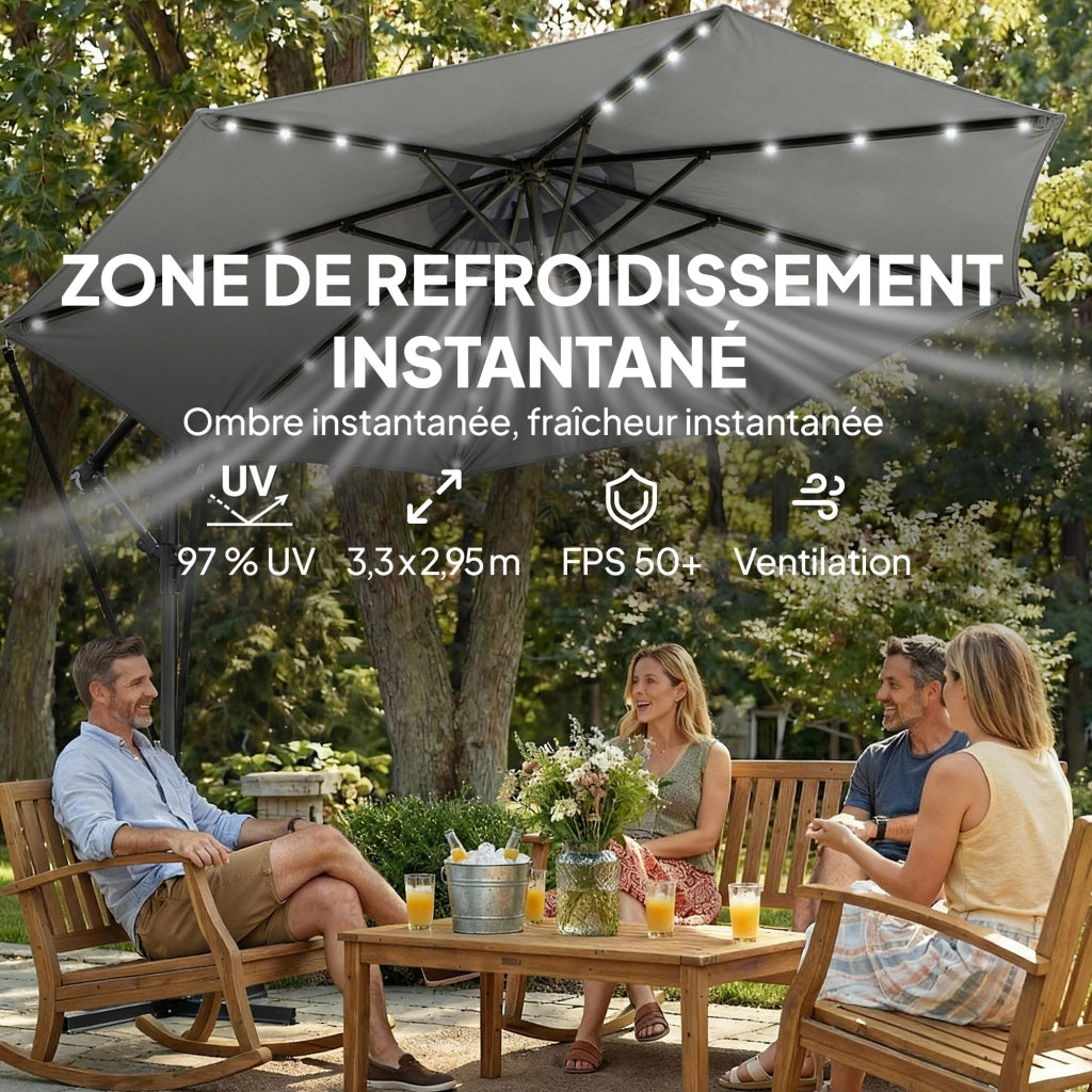 Parasole da Giardino con LED Solare ¨C zephmum ¨C Grigio ? 295cm