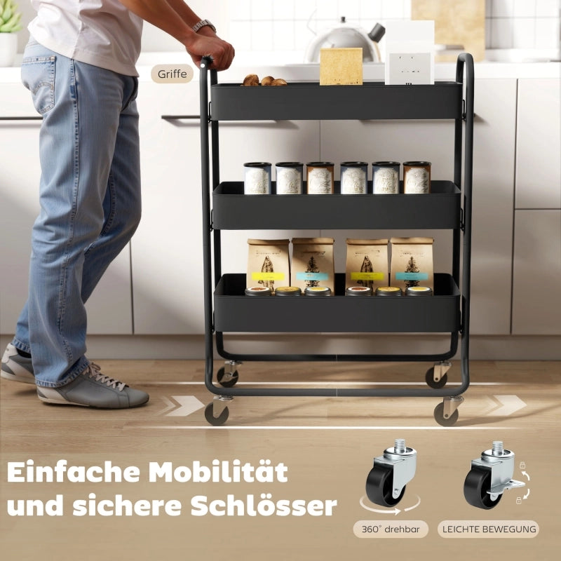 CARRELLO DA CUCINA 3 CESTI 64,5x34x87 cm METALLO NERO