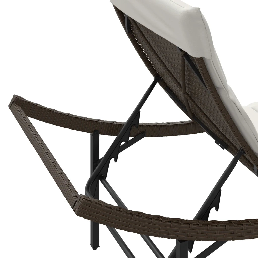 Lettino Prendisole | Sdraio da giardino | Lettino da sole con Cuscino Marrone 55x199x50 cm Polyrattan