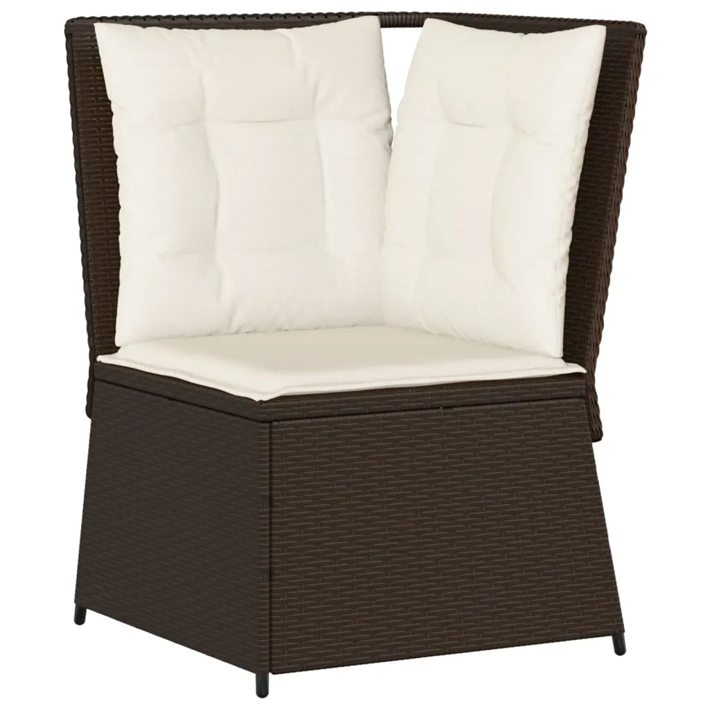 Divano Angolare da Giardino con Cuscini in Polyrattan Marrone